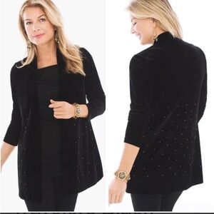 NEW Chico’s Travelers Black Velvet Studded Jacket in Large